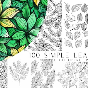 100 Simple Leaf Coloring Pages - Adults And Kids Coloring Book, Greyscale, Digital Coloring Sheets, Instant Download, Printable PDF File.
