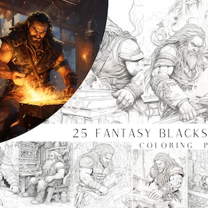 25 Fantasy Blacksmith Coloring Pages - Adult And Kids Coloring Book, Fantasy Coloring Sheets, Instant Download, Printable PDF File.
