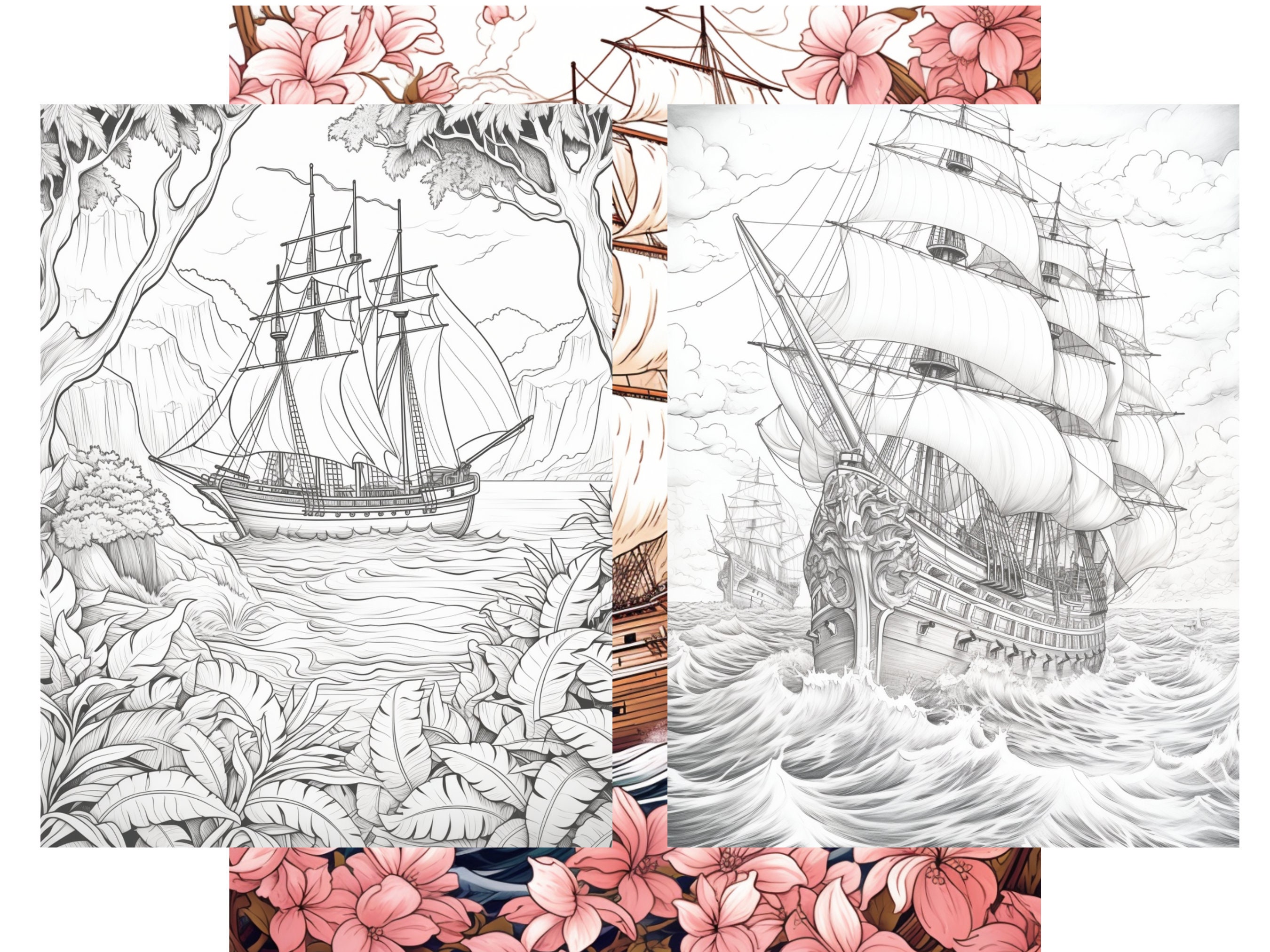 25 Voyager Ship Coloring Pages Adult and Kids Coloring Book, Greyscale ...