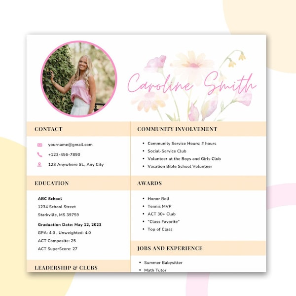 Sorority Resume Template! Customizable Pink and Orange Rush/Recruitment Resume! (Includes Sorority Recommendation Letter Thank-You Note)