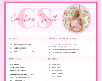 Modello di curriculum per confraternita! Curriculum personalizzabile Pink Rush/Recruitment! (Include lettera di raccomandazione per la confraternita e nota di ringraziamento)