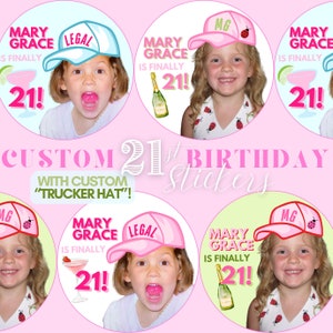 Custom 21st Birthday Stickers *with custom hat*!!! Sticker Design for 21st Birthday Party!