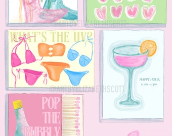 Matchbox Pink, Blue, & Orange Print! Beachy Dorm Room Print, Champagne Bottle Print, Preppy Prints, DIGITAL DOWNLOAD!