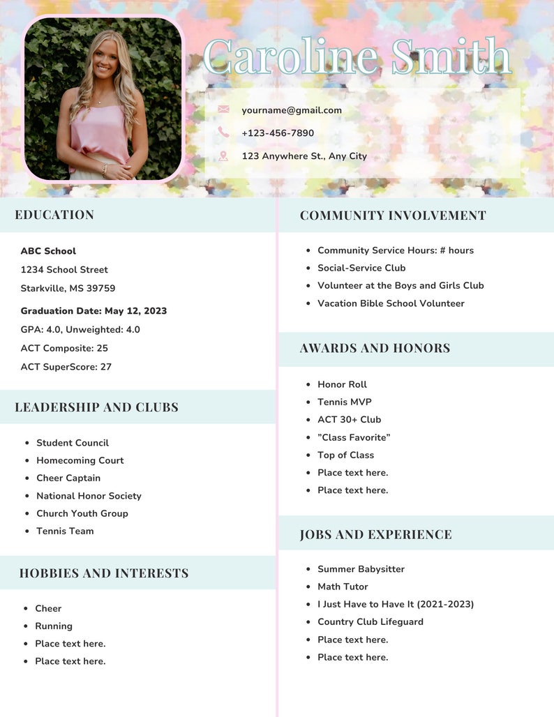 Sorority Resume Template Watercolor Pattern Rush/recruitment Resume Sorority Resume Template Watercolor Pattern Rush/recruitment Resume
