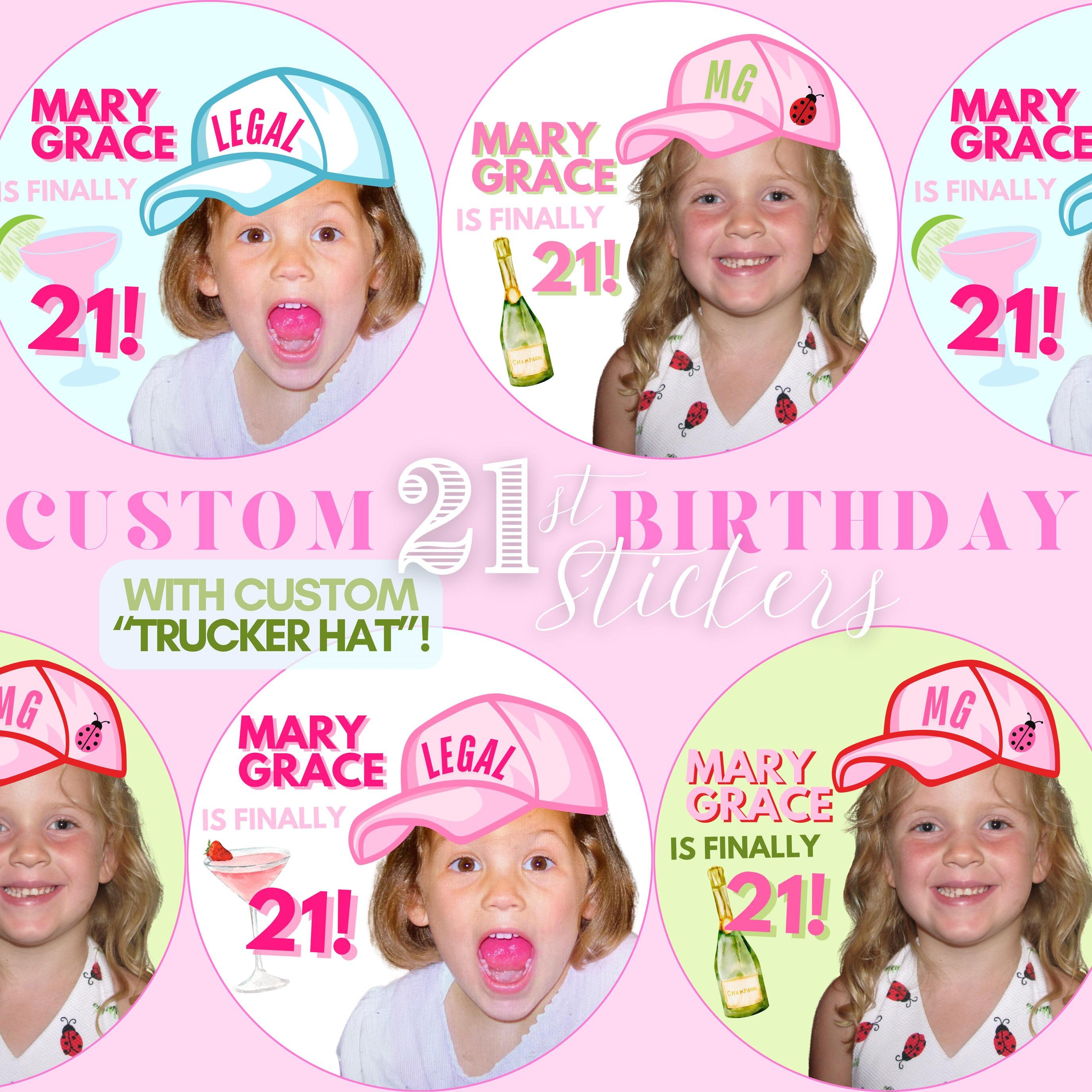 Custom 21st Birthday Stickers *with custom hat*!!! Sticker Design for 21st Birthday Party!