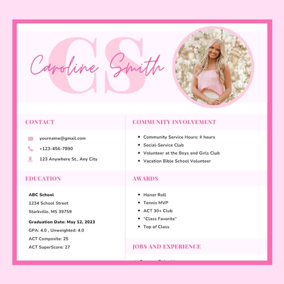 Sorority Resume Template! Customizable Pink Rush/Recruitment Resume! (Includes Sorority Recommendation Letter Thank-You Note)