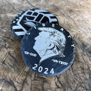 Trump Coasters Trump Gifts MAGA gift Trump Bar Ware Whiskey Lover Gift Slate Coaster Set Trump 2024 Presidential Coaster Trump Fight Fist