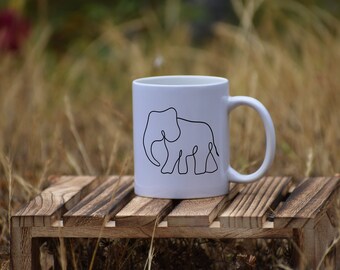 Elephant Mug, Line Art Elephant Mug