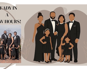 カスタムの顔のない家族の肖像画：ミニマリストアート（デジタルファイルまたは印刷）