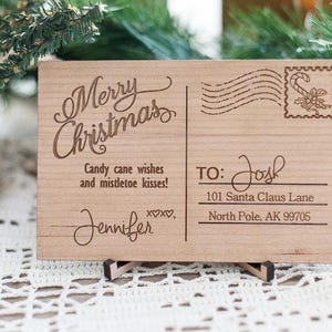 Carte postale de Noël en bois-cadeau personnalisé-lettre en bois-cadeau pour lui-cadeau pour elle-carte postale en bois