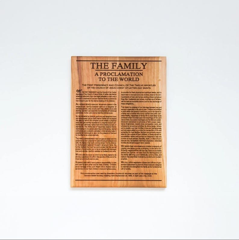 Prolamation Border The Family Proclamation Engraved on Wood, LDS Art, Mormon Sign-lds Home ...