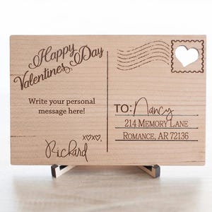 Houten Valentijnsdagkaart ~ 4 x 6 Gepersonaliseerde kaart-aangepaste brief op hout-cadeau voor haar-cadeau voor hem- lasergegraveerde kaart-lasergegraveerde kaart