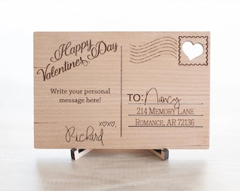 Wood Valentine's Postcard ~ 4x6 Personalized card-custom letter on wood- gift for her-gift for him- laser engraved card-Laser engraved card