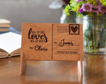 Personalized Wooden Card with Stand, Engraved Postcard - Unique Anniversary Gift for Wife, Husband, Girlfriend, Boyfriend