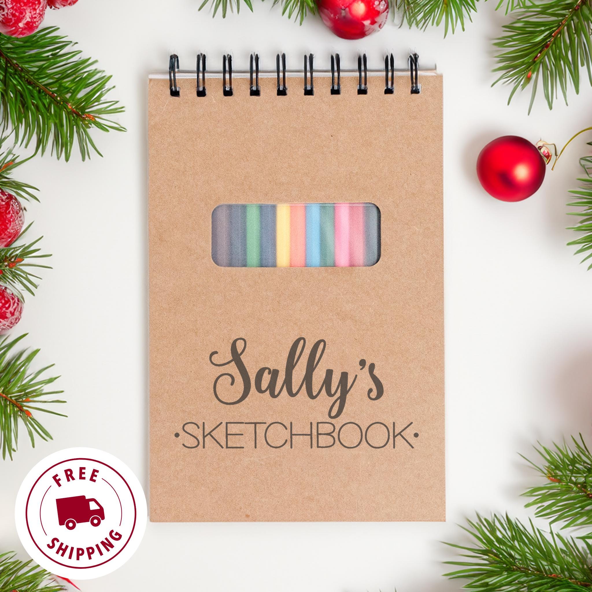 Custom Drawing Sketchbook with 12 Coloring Pencils, Personalized Gift for Young Artist, Birthday Gift for Boys and Girls, Teens, Sketch Pad