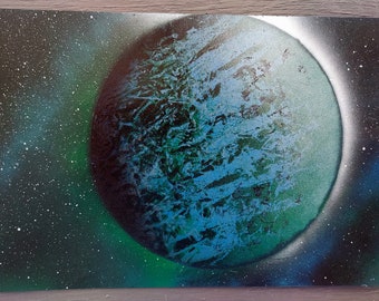 ABSTRACT Blue & Green Planet Spray Paint Art #13