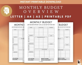 Monthly Budget Tracker Printable: A4 A5 Letter (PDF Download)