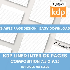 KDP Lined Interior Pages: 7.5 x 9.25 Composition Notebook (Digital Download)