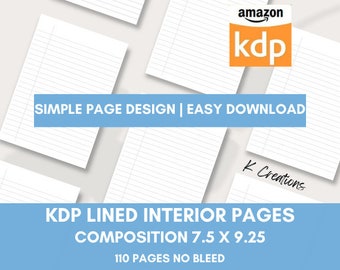 KDP Lined Interior Pages: 7.5 x 9.25 Composition Notebook (Digital Download)