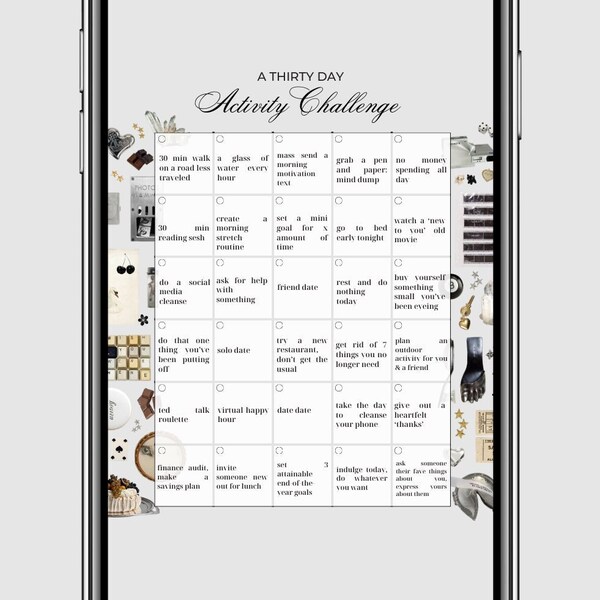Thirty Day Activity Challenge Printable, PDF *instant digital download* Duochrome Edition