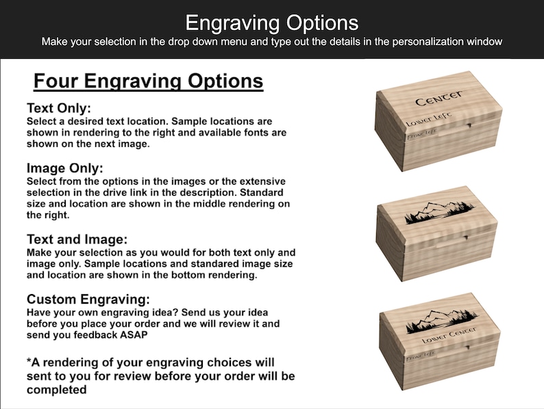 Engraving options: Text Only, Image Only, Text and Image, Custom Engraving.
