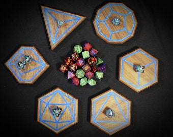 6 Piece Walnut Hardwood Polyhedral Dice Coaster Set
