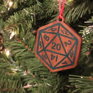 Walnut D20 Christmas Ornament