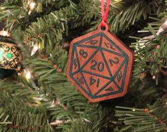 Walnut D20 Christmas Ornament