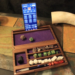 Personalized Hardwood Dice Tray and Vault With Phone/Tablet Stand