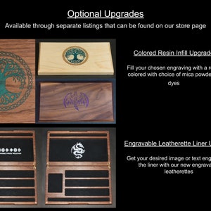 Optional Upgrades: Colored Resin Infill & Engravable Leatherette Liner.