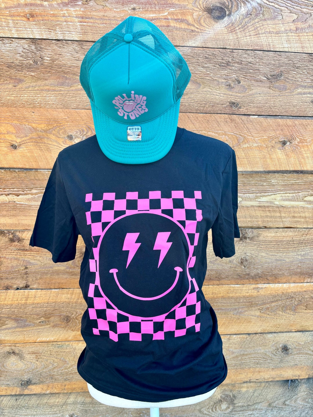 Black Happy Checkered Smile Graphic Tee or Sweatshirt main image 0