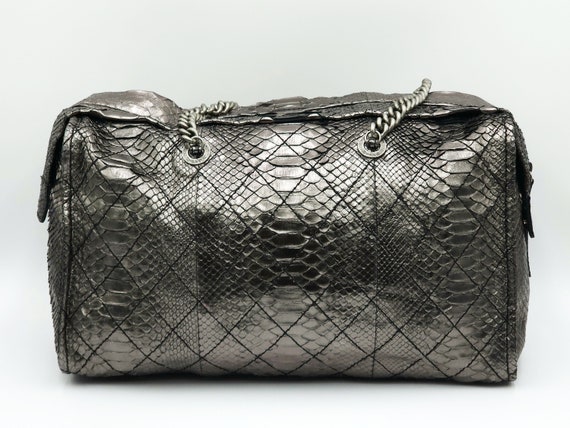 Authentic Chanel Iridescent Metallic Silver Pytho… - image 4