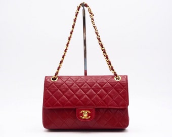 Authentic Chanel Red Timeless Classic Medium Double Flap 2.55 Bag