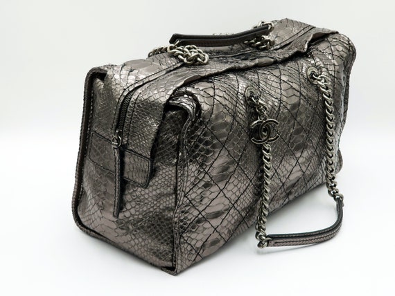 Authentic Chanel Iridescent Metallic Silver Pytho… - image 8