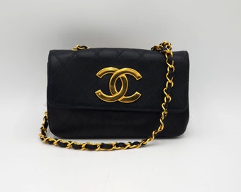 Authentic Chanel Large Gold Charm Small Party Evening Flap Shoulder Bag