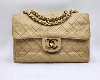 Authentic Chanel Beige Timeless Classic Jumbo XL Flap