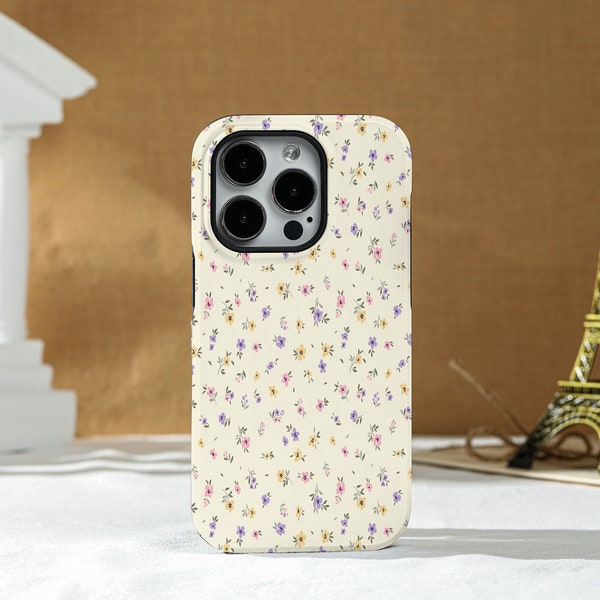 Beige Tricolor Flowers iPhone Case Silicone Case Hard Shell Case, For iPhone 15 13 13 Pro Max 12 Pro Max 11 XR Xs X  Phone Case