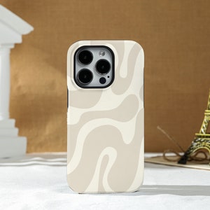 Light Beige Curved Line iPhone Case Silicone Case Hard Shell Case, For iPhone 15 13 13 Pro Max 12 Pro Max 11 XR Xs X Phone Case image 7