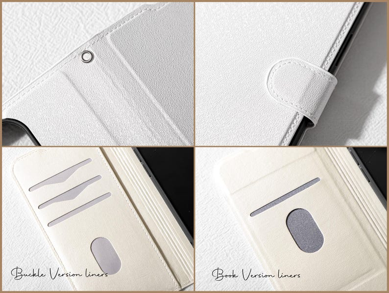 Personalized Wallet Flip Phone Case With Card Holder, Beige Trimmed