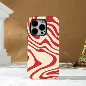 Red Beige Layered Lines iPhone Case Silicone Case Hard Shell Case, For iPhone 15 13 13 Pro Max 12 Pro Max 11 XR Xs X Phone Case