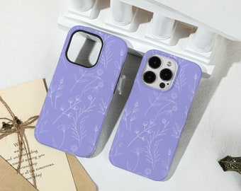 Blue-Purple White Stroke Flower iPhone Case Silicone Case Hard Shell Case, For iPhone 15 13 13 Pro Max 12 Pro Max 11 XR Xs X  Phone Case