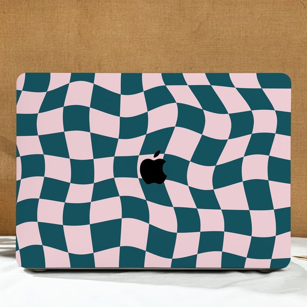 Pale Pink Curved Plaid New MacBook Case for 2023 Air 15, New Pro Mac Laptop, Macbook Air 13 2020 , 12 Case Air Macbook Pro 13 14 15 16 2023