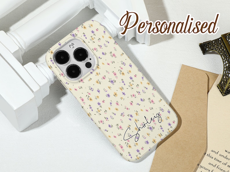 Beige Tricolor Flowers iPhone Case Silicone Case Hard Shell Case, For iPhone 15 13 13 Pro Max 12 Pro Max 11 XR Xs X Phone Case Bild 2