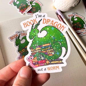 Boek drakensticker leesgrage schattig briefpapier mat sprankelende sticker leesdagboek plakboekstickers fantasie waterbestendig draak boekenwurm