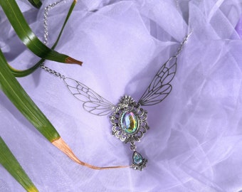 Fairycore handgemaakte zilveren ketting Fairy sieraden Grillige Fairy vleugel Bookish cadeau Antiek zilver kleur Strass