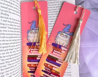 Schattige kat tovenaar kwast bladwijzer ~ Wizard Paginamarkering Kawaii Briefpapier ~ Fantasieboeken ~ Cadeaus voor boekenliefhebbers Leesachtige geschenken Magische bladwijzers