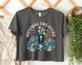 Boho Halloween Crop Tshirt Witch Cropped Tee Cute Halloween Shirt Floral Flowy Crop Tee Cottagecore Gift Whimsicore Shirt Witchy Vibes Gift