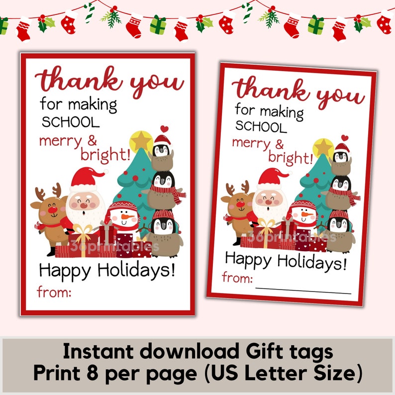 Teacher Christmas Gift Tag Printable Teacher Christmas Card - Etsy