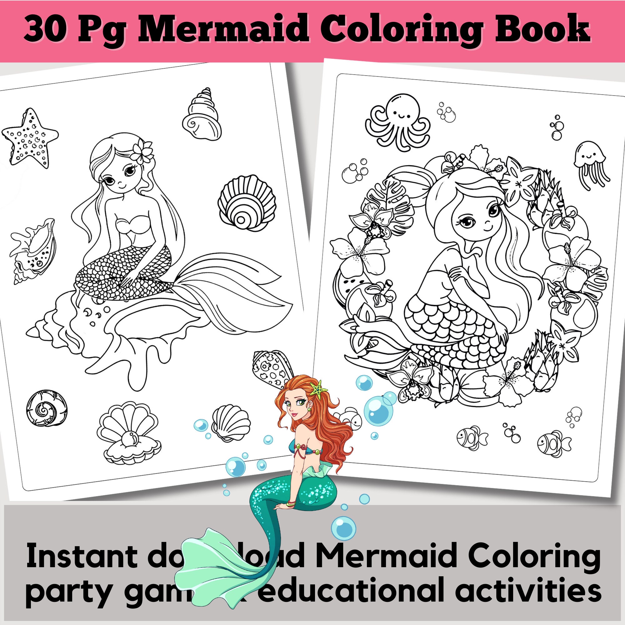 Princess Mermaid Coloring Pages for Kids Little Mermaid Coloring Book ...