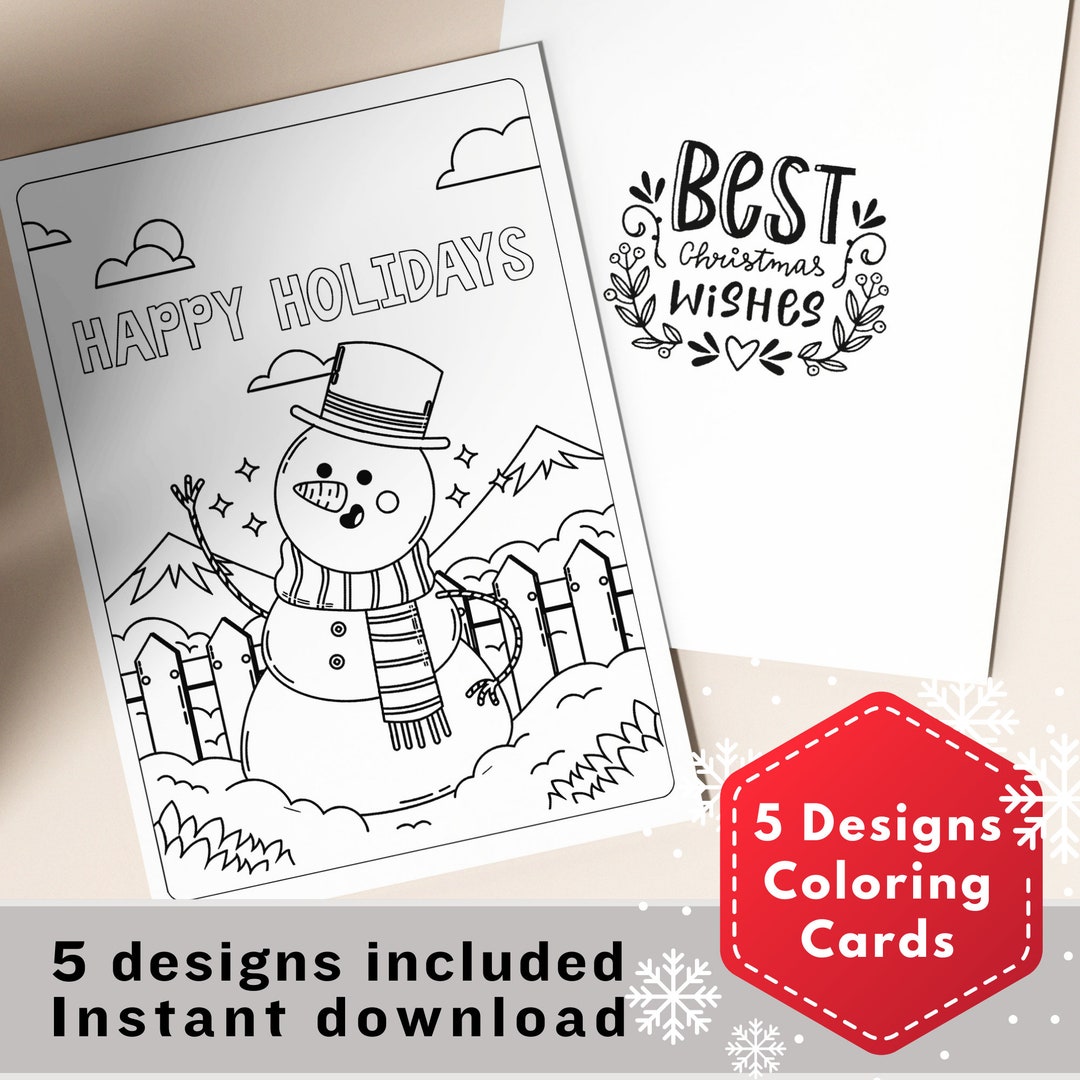 Holiday Coloring Card Printable Coloring Card Digital Download Happy ...